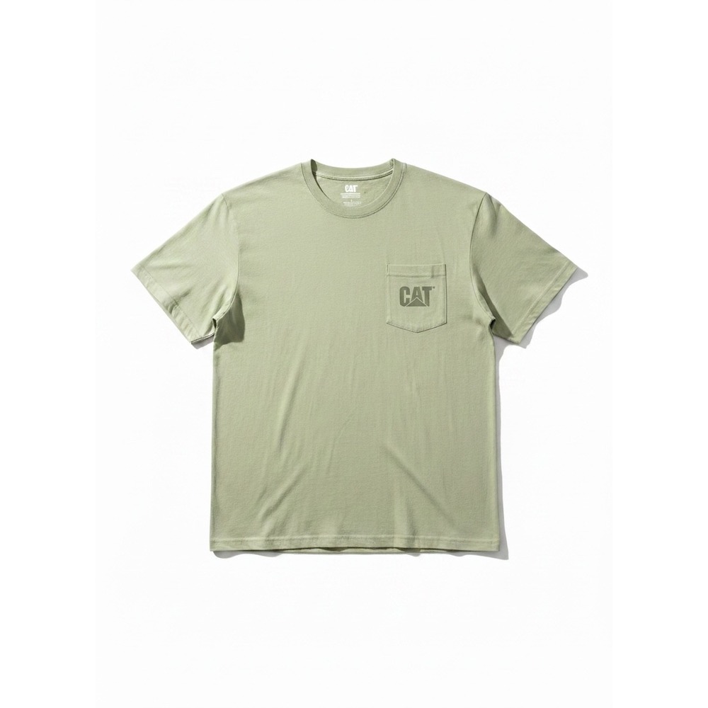 NWT Caterpillar Marsh Green Graphic Tonal Logo Pocket T-Shirt 2XL Mens Workwear